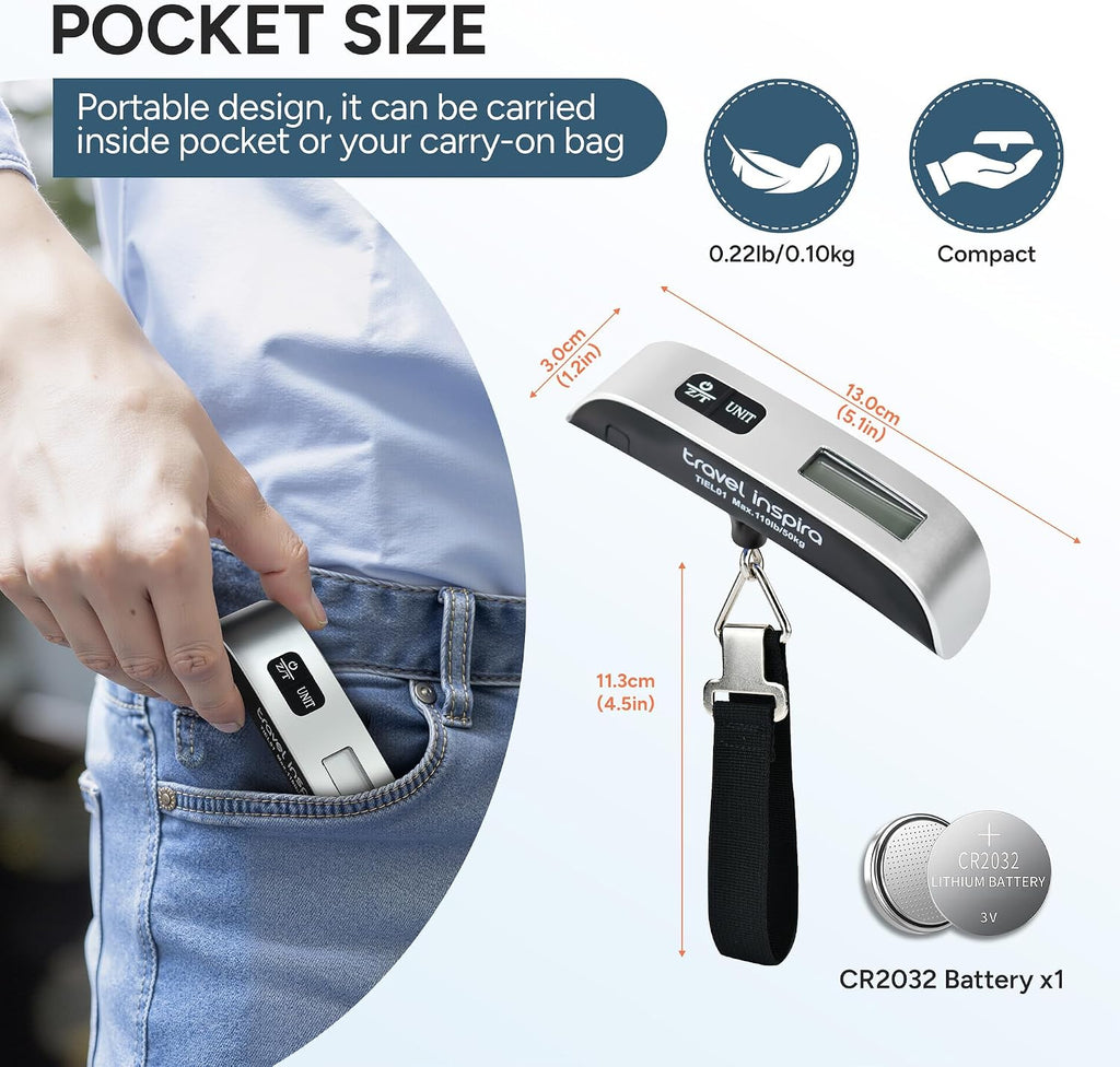 Digital Luggage Scale – Portable Hanging Suitcase Weight Scale for Travel, 110 Lb Capacity, Backlit LCD Display, Prevents Airport Overweight Fees, Battery Included