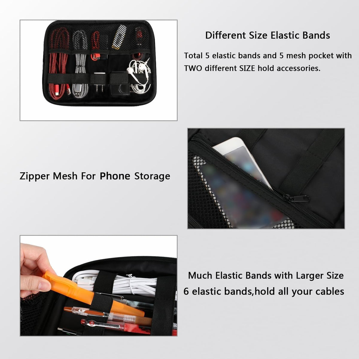 Professional Electronics Organizer Travel Case - Black Cable Management Bag