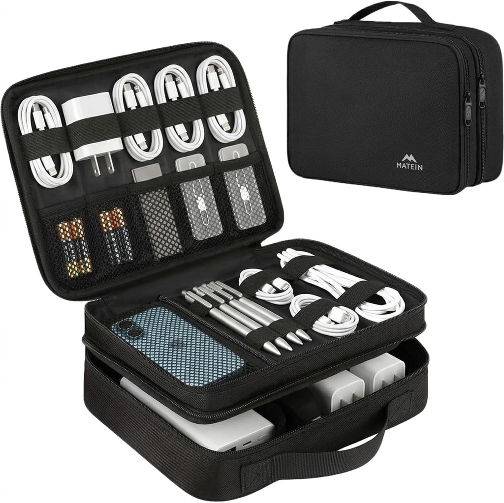 Professional Electronics Organizer Travel Case - Black Cable Management Bag