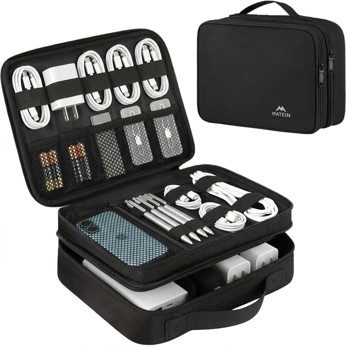 Professional Electronics Organizer Travel Case - Black Cable Management Bag