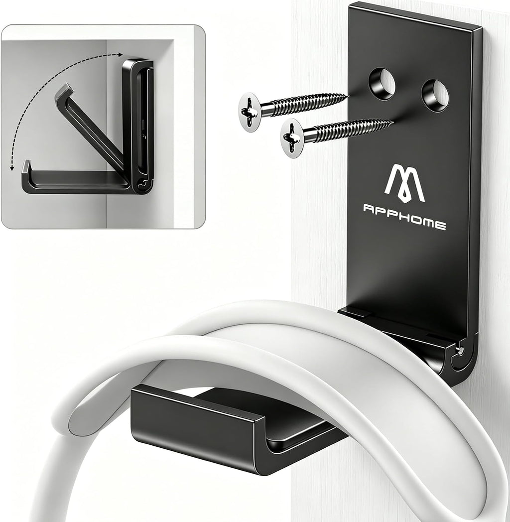 Foldable Aluminum Headphone Stand & Headset Holder Mount, under Desk Wall Hook with No-Scratch Silicone Pad, Strong Adhesive Gaming Headset Hanger for PC, Home & Office