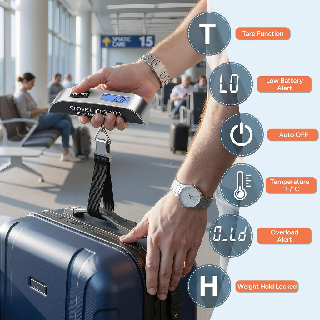 Digital Luggage Scale – Portable Hanging Suitcase Weight Scale for Travel, 110 Lb Capacity, Backlit LCD Display, Prevents Airport Overweight Fees, Battery Included