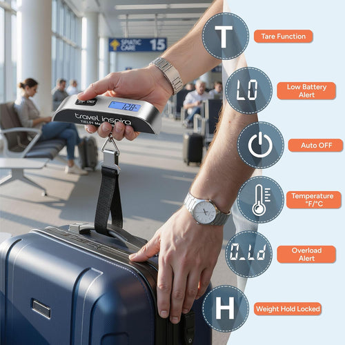Digital Luggage Scale – Portable Hanging Suitcase Weight Scale for Travel, 110 Lb Capacity, Backlit LCD Display, Prevents Airport Overweight Fees, Battery Included