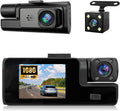 1080P 3 Channel Dash Cam Front and Rear Cabin Recording, 2.0" IPS Screen Camara Para Carro, G-Sensor, Night Vision Loop Recording, Motion Detection, Heatproof, Electronics Max 64GB Support