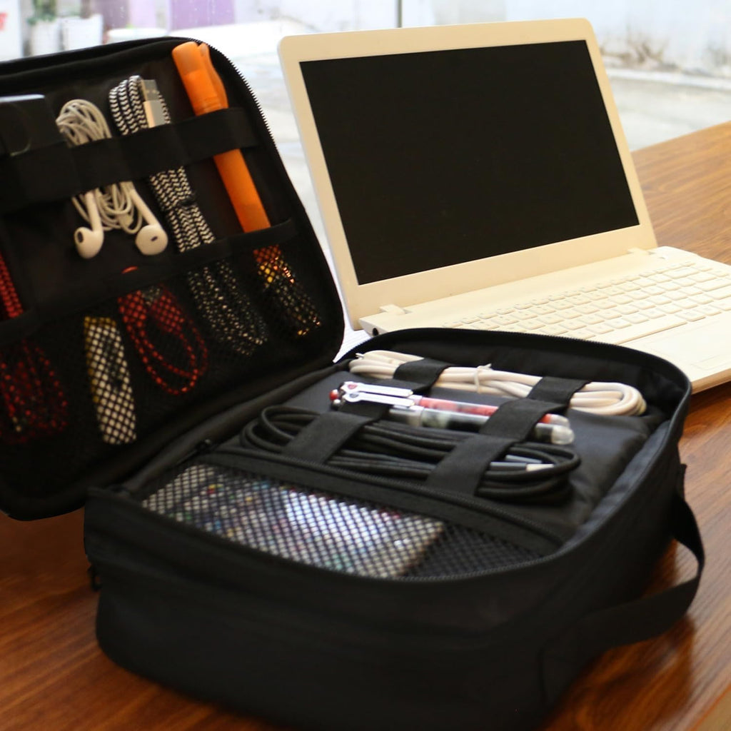 Professional Electronics Organizer Travel Case - Black Cable Management Bag